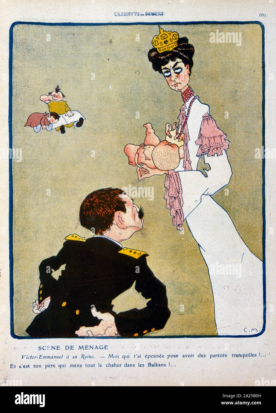 Illustration du français, Victor Emmanuel III, roi d'Italie de 1900 à 1946 avec son épouse, la Reine Elena d'Italie, (1871 - 1952) Banque D'Images