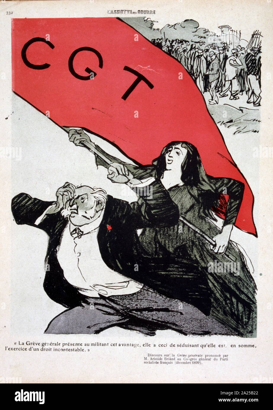 Illustration satirique français de 1909, montrant des grèves en France par la CGT (Confédération générale du travail), un mouvement syndical national, fondé en 1895 Banque D'Images
