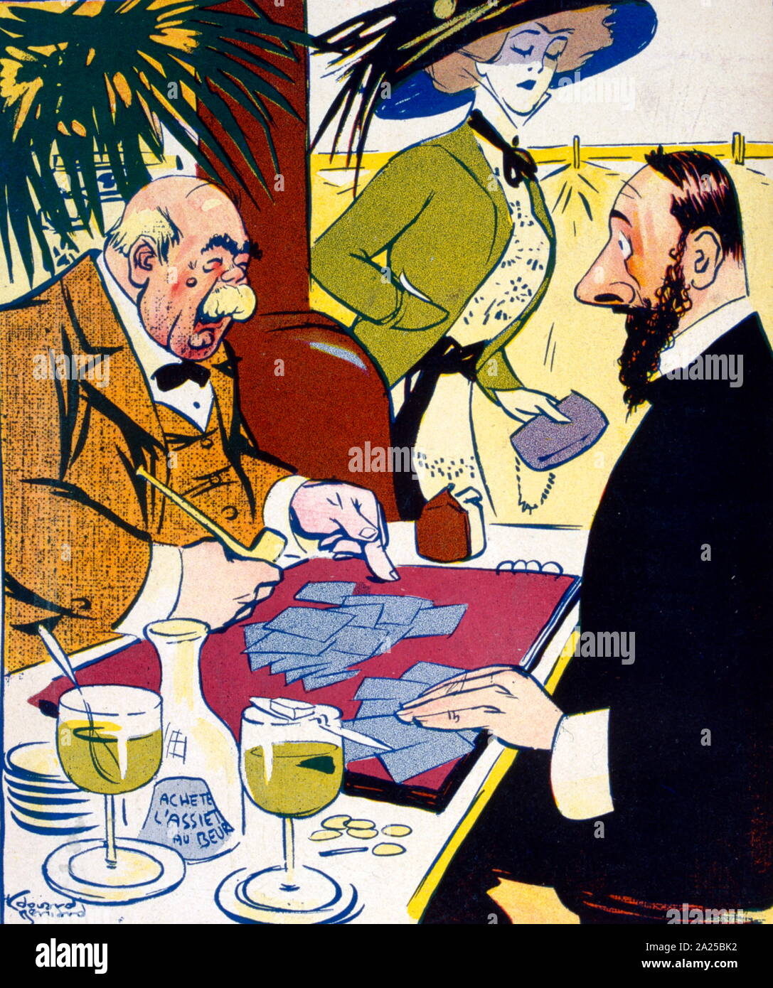 Illustration satirique français, montrant deux hommes d'en discussion 1909 Banque D'Images
