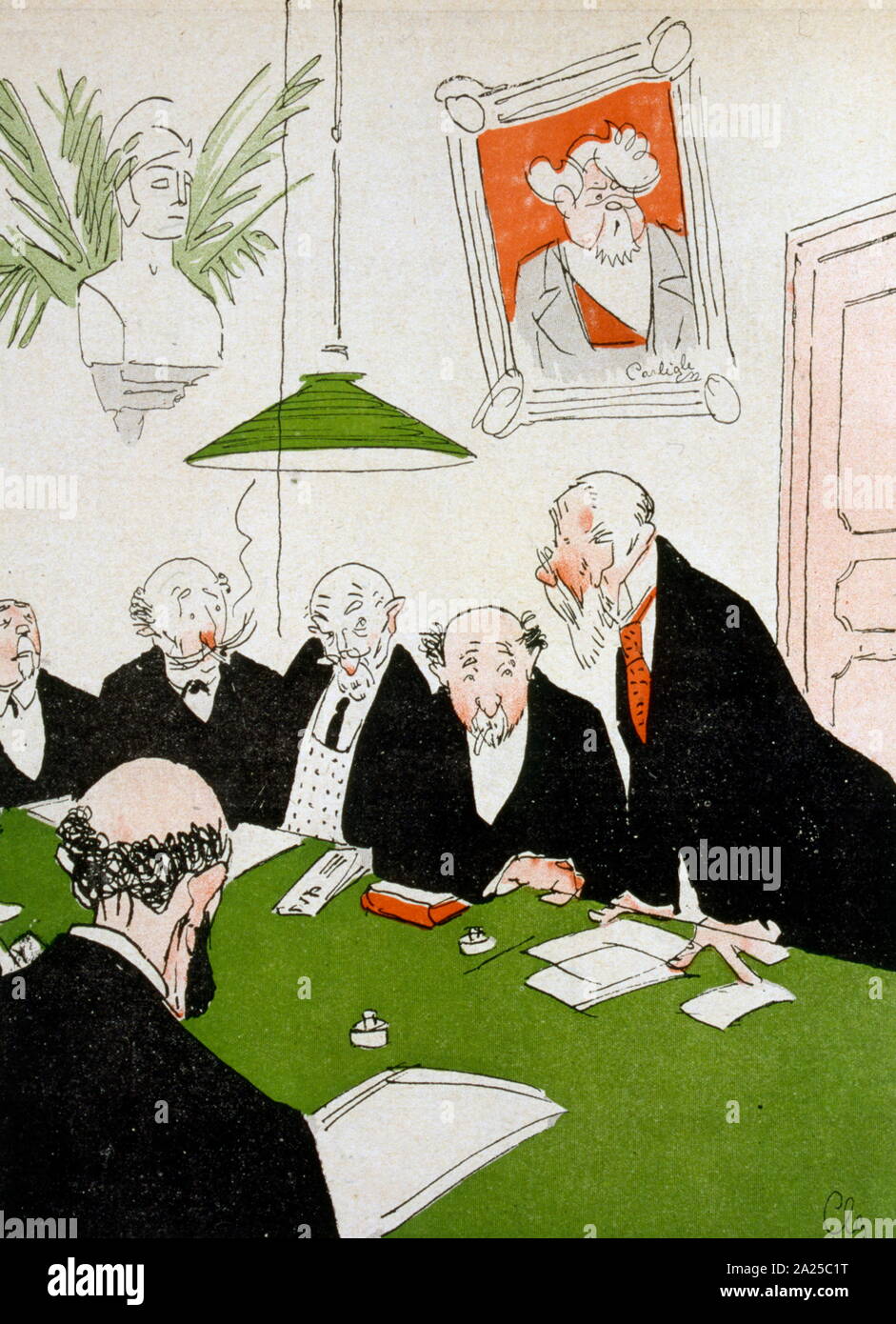 Illustration satirique français montrant une réunion du conseil municipal. 1907 Banque D'Images