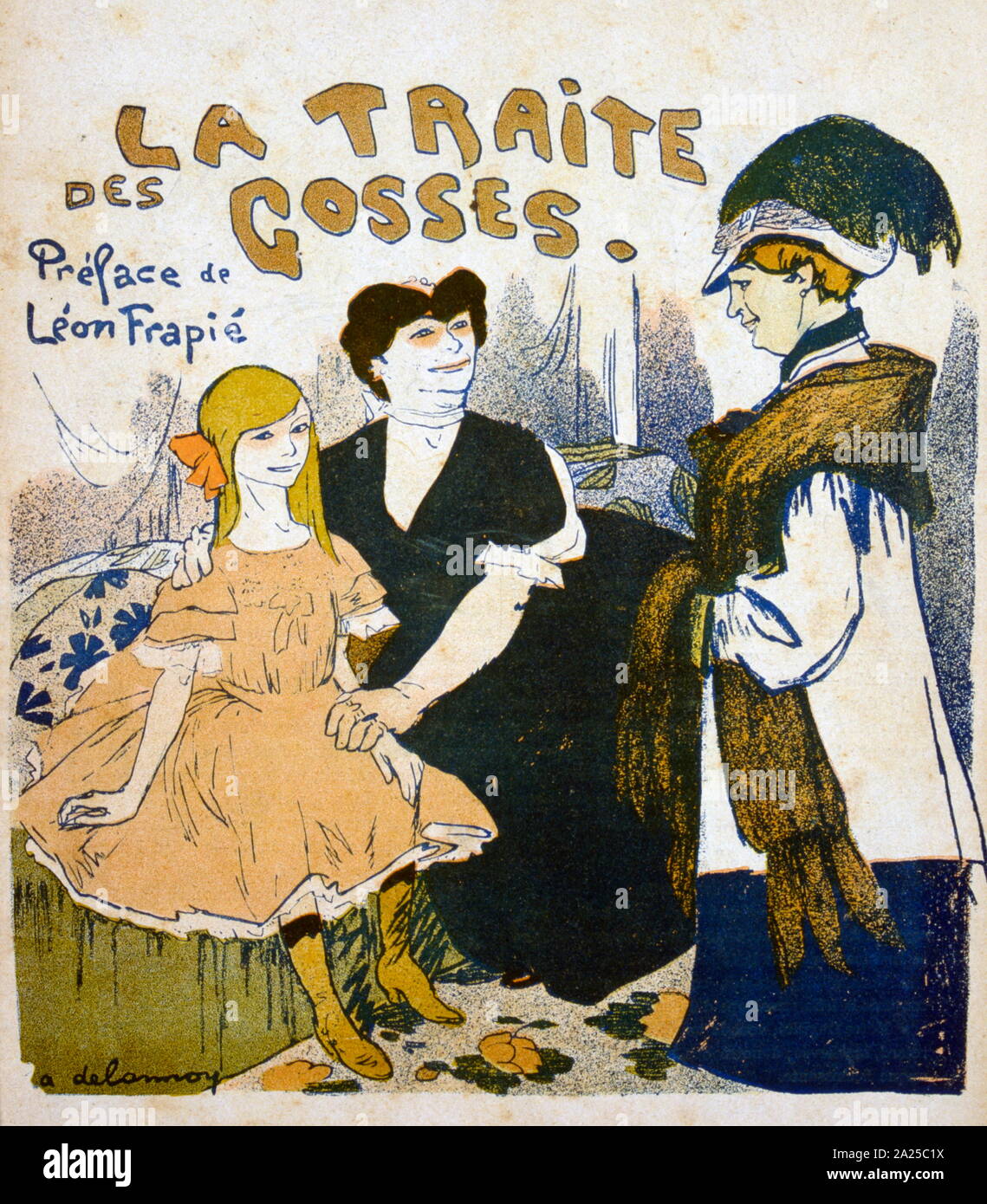 Illustration satirique français montrant un enfant avec sa gouvernante et sa mère. 1907 Banque D'Images