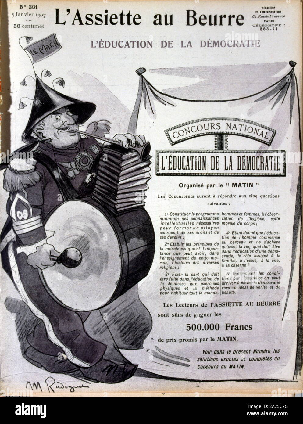 Illustration satirique français montrant les éléments critiques de l'éducation nécessaire pour la démocratie d'exister en France. 1907 Banque D'Images