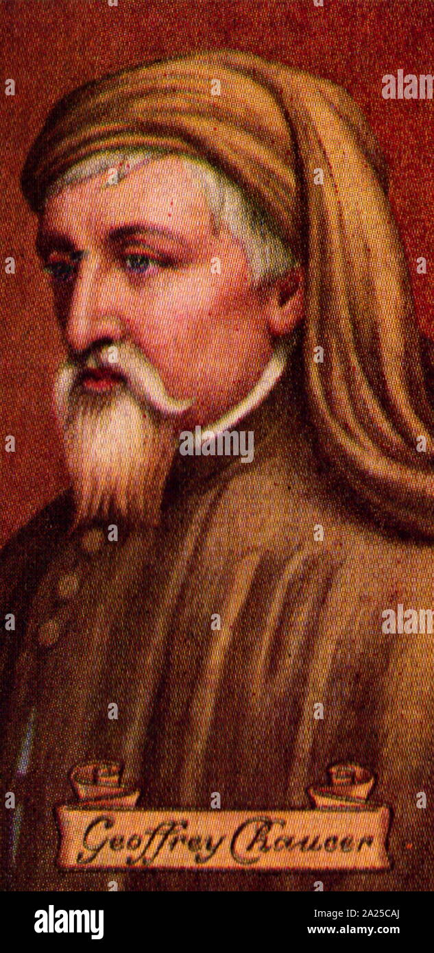 Geoffrey Chaucer (c. 1343 - 1400), poète et auteur français. Largement considéré comme le plus grand poète anglais du Moyen Âge, il est surtout connu pour les Contes de Canterbury. Carreras cigarette card Banque D'Images