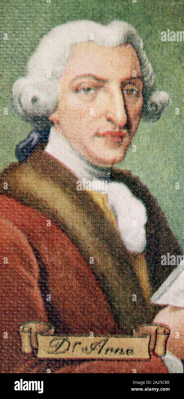 Thomas Augustine Arne (1710 - 1778), compositeur anglais. Il est surtout connu pour son chant patriotique Rule Britannia, une version de God Save the King, qui est devenu l'hymne national britannique, Banque D'Images