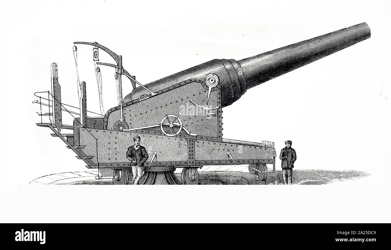 Gravure représentant un canon Armstrong d'une conception unique type de canons rayés à chargement par domaine et d'artillerie lourde conçue par Sir William Armstrong. Sir William Armstrong (1810-1900), un industriel anglais. En date du 19e siècle Banque D'Images