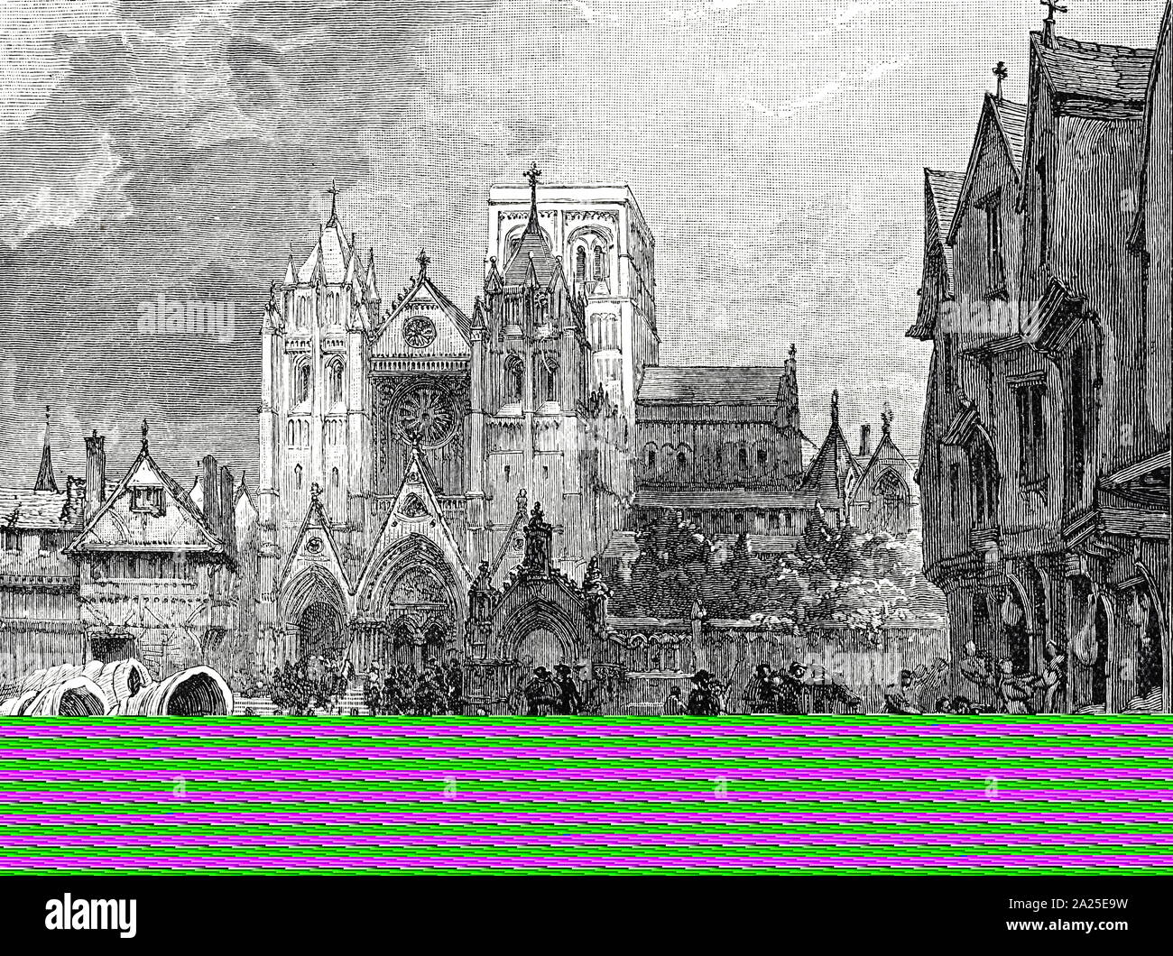 Ancienne gravure illustrant Smithfield, Londres, le lieu de l'exécution où Lollards ont été martyrisés au 15ème siècle, et où les protestants ont été brûlés sur le bûcher sous Mary I. En date du 19e siècle Banque D'Images