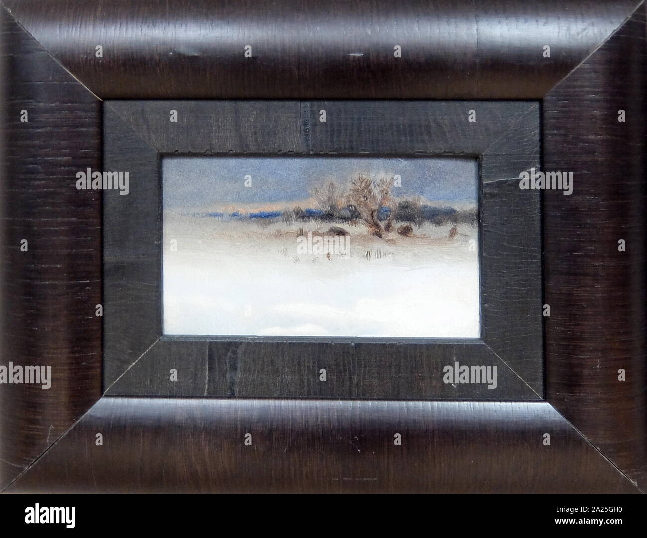 La peinture intitulée 'Crépuscule. Winter'. Huile sur papier monté sur carton. Banque D'Images