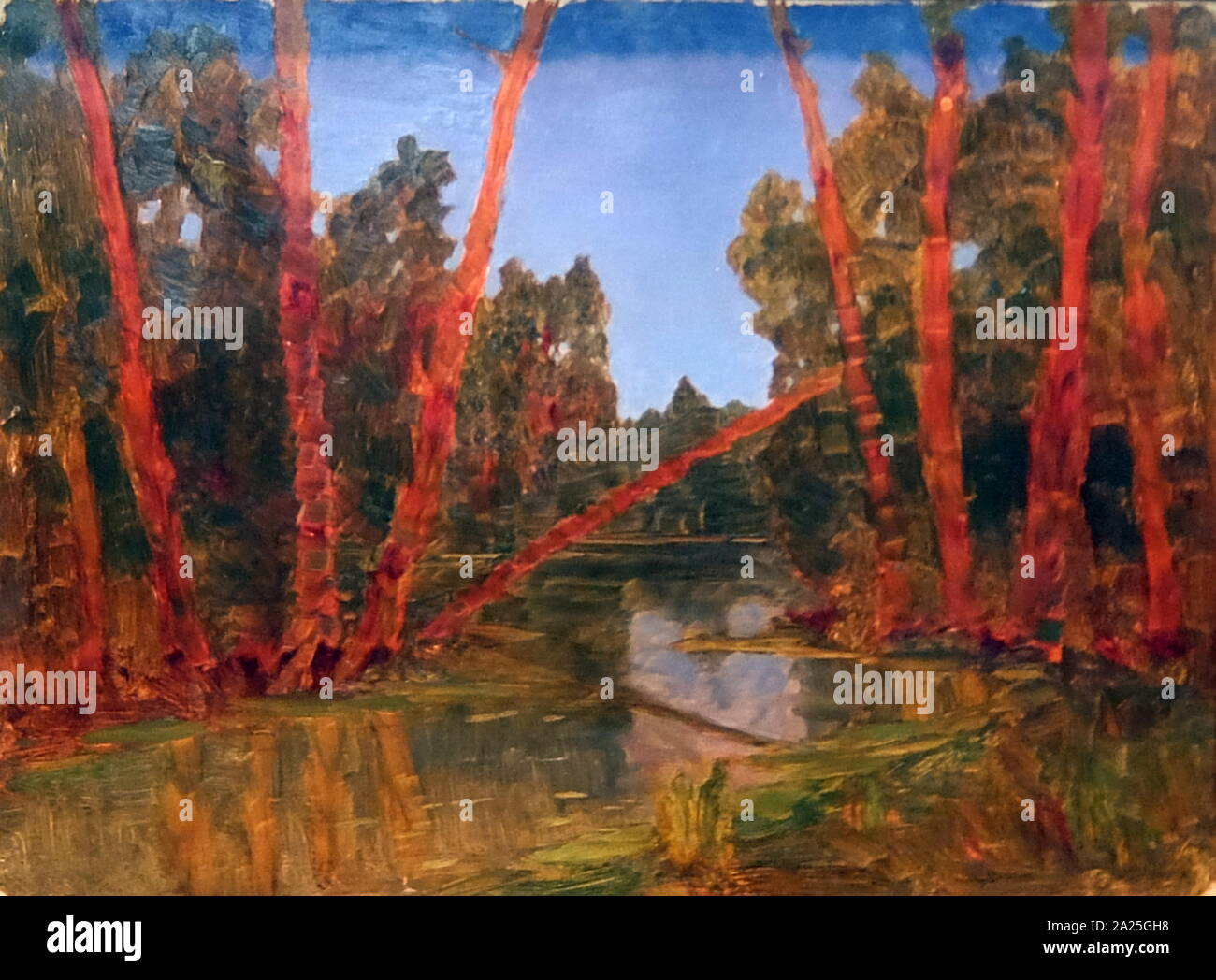 La peinture intitulée 'Forêt des marais. Huile sur papier monté sur toile. Banque D'Images