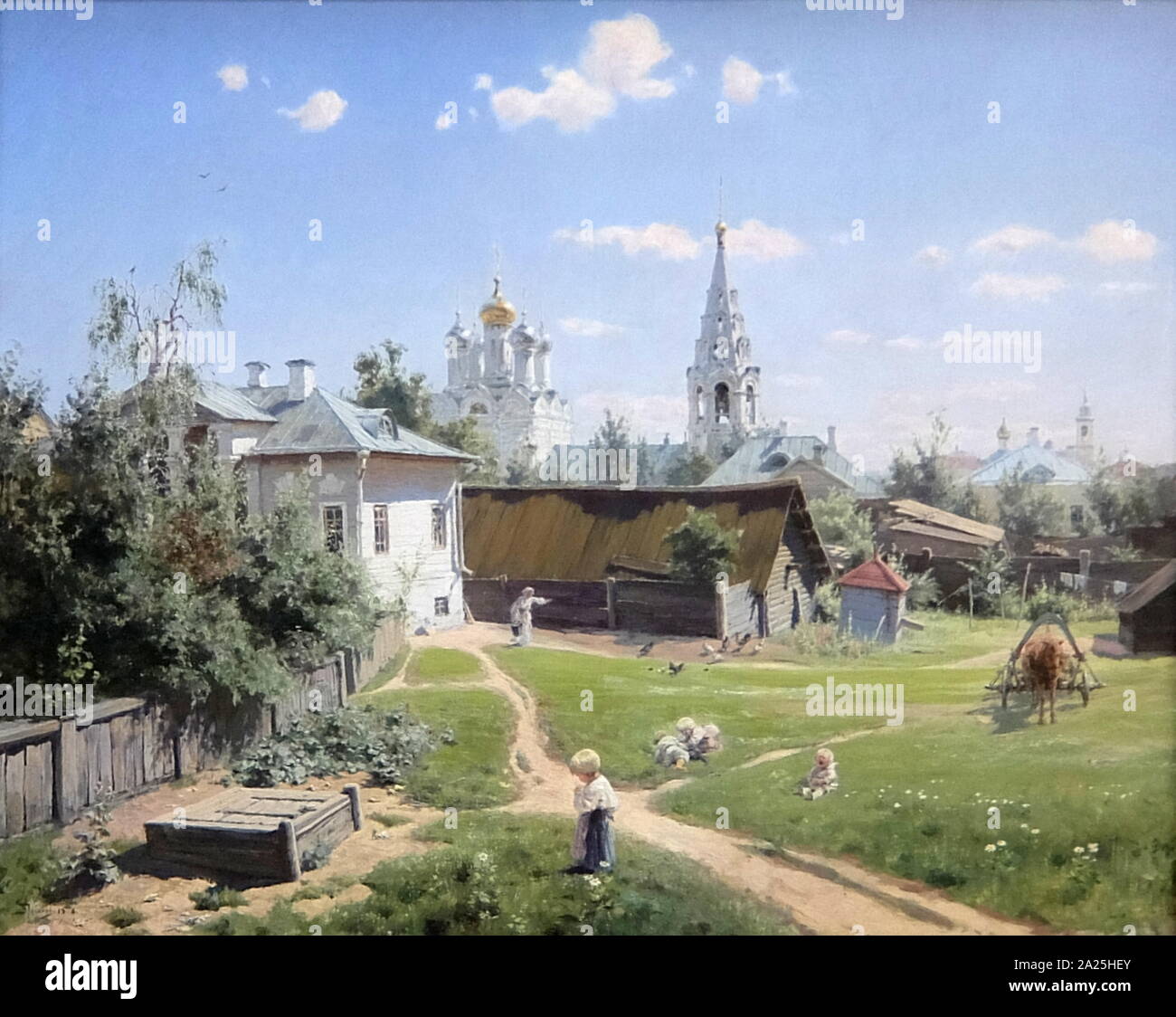 La peinture intitulée 'cour intérieure à Moscou' par Vassili Polénov. Vasili Dmitrievitch Polénov (d.1927) un peintre de paysage russe. Banque D'Images