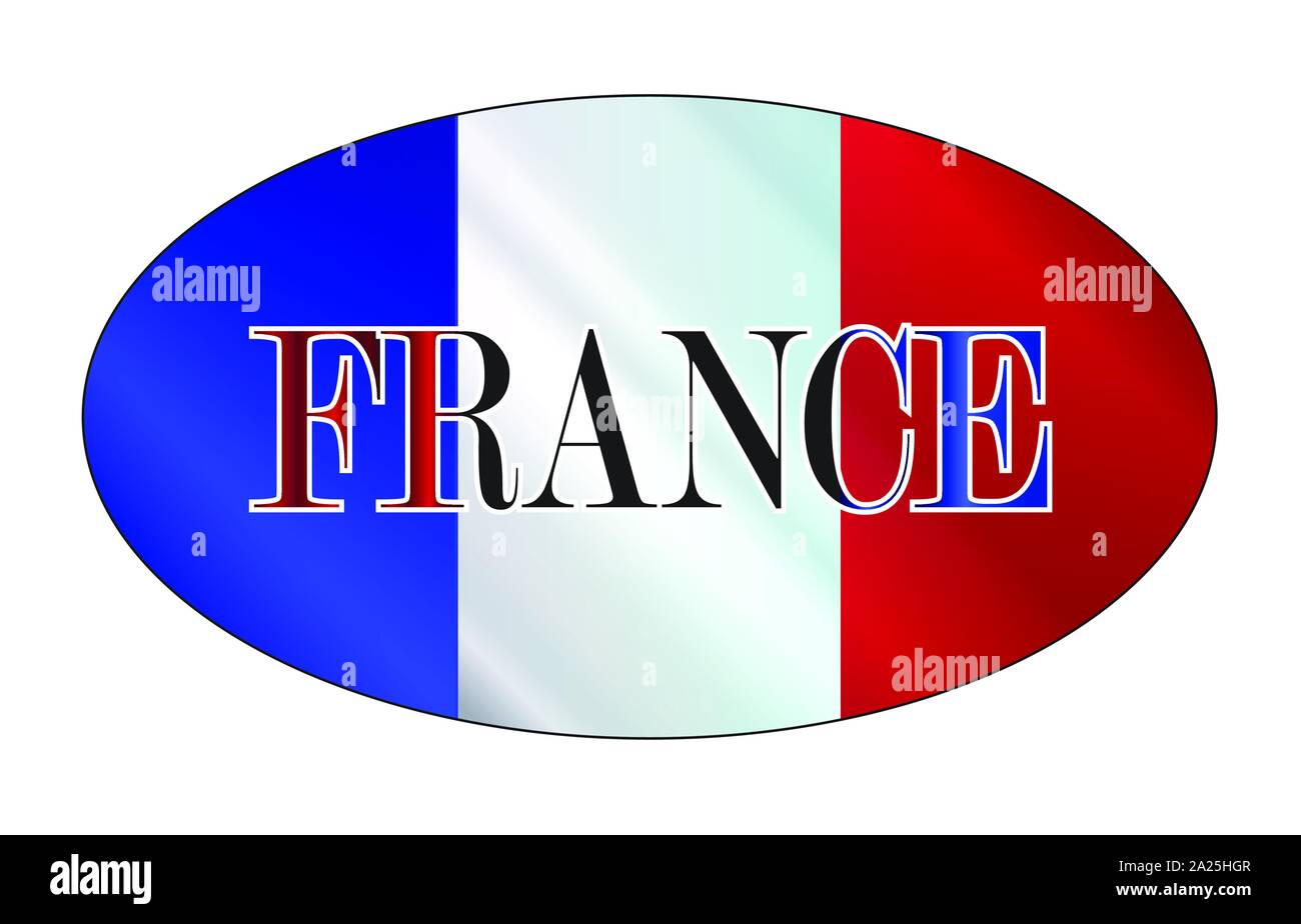 Une forme de ballon de rugby ovale avec le texte de la France et de couleurs du drapeau national Illustration de Vecteur