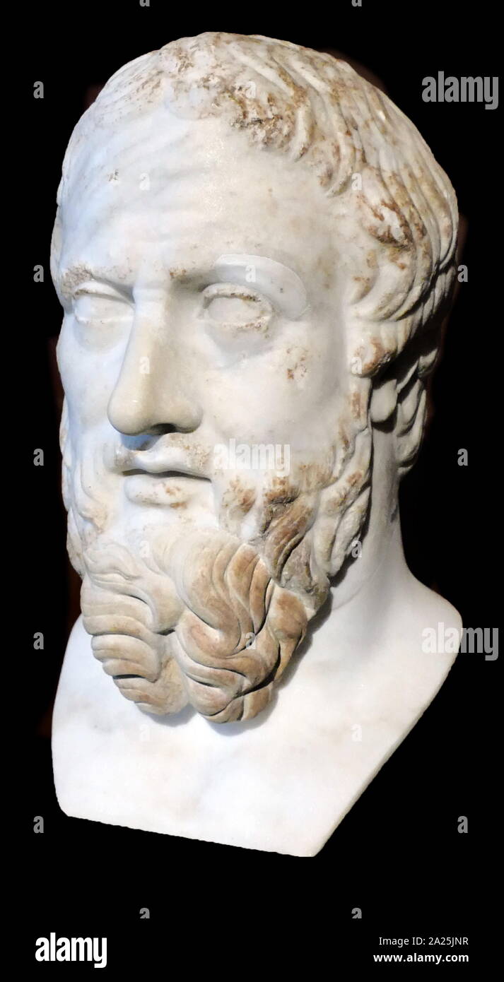 Buste d'Hérodote (ch. 484 av. J. - c. 425 avant J.-C.) un ancien historien grec qui est né à Halicarnasse dans l'Empire perse (aujourd'hui Bodrum, Turquie). Il est connu pour avoir écrit le livre de l'histoire, Banque D'Images