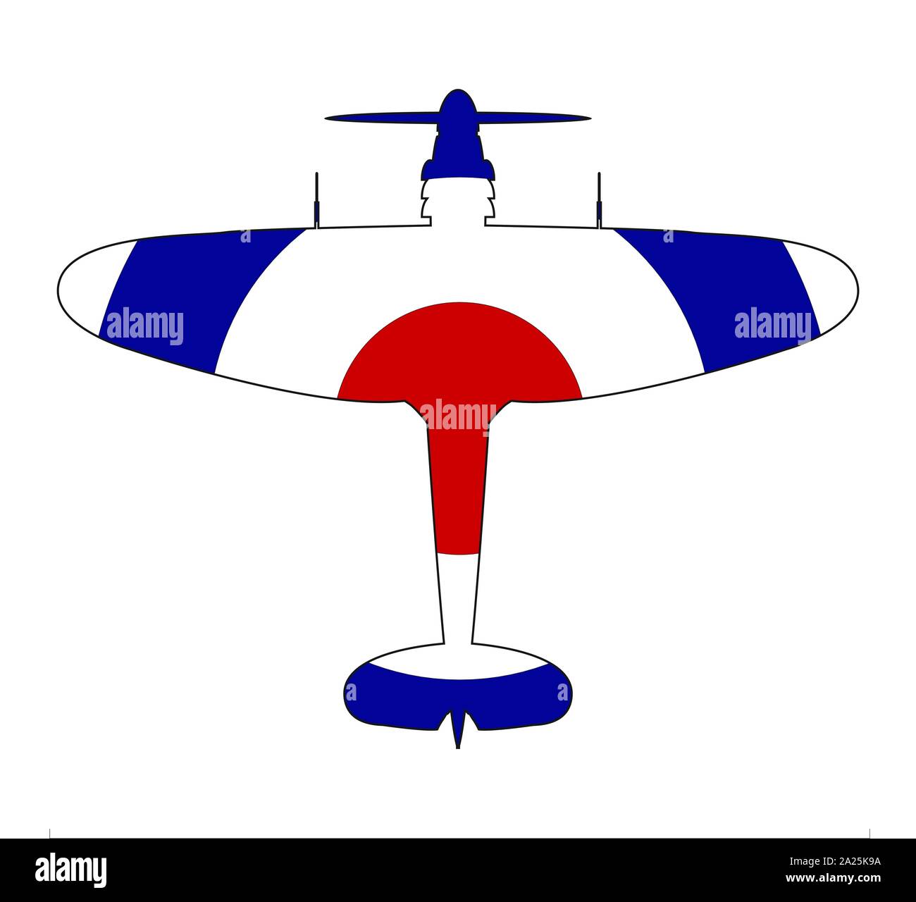 Un avion de chasse britannique de la seconde guerre mondiale avec une cocarde bleu blanc rouge et silhouette sur un fond blanc Illustration de Vecteur