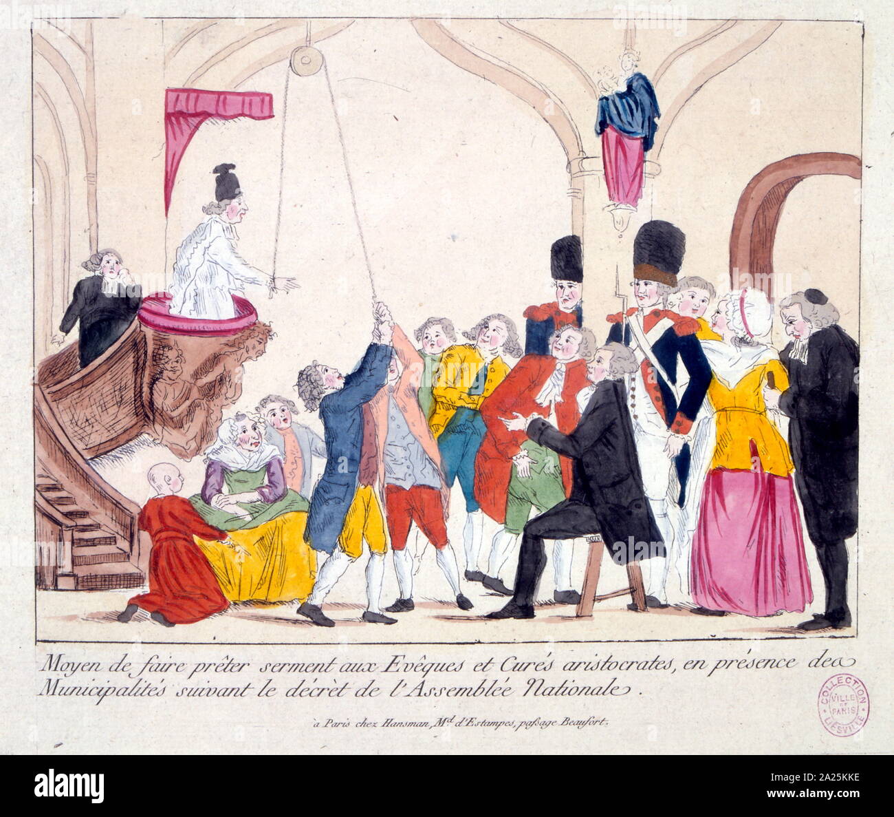 Illustration satirique révolutionnaire française représentant l'humiliation de l'Église et l'aristocratie Banque D'Images