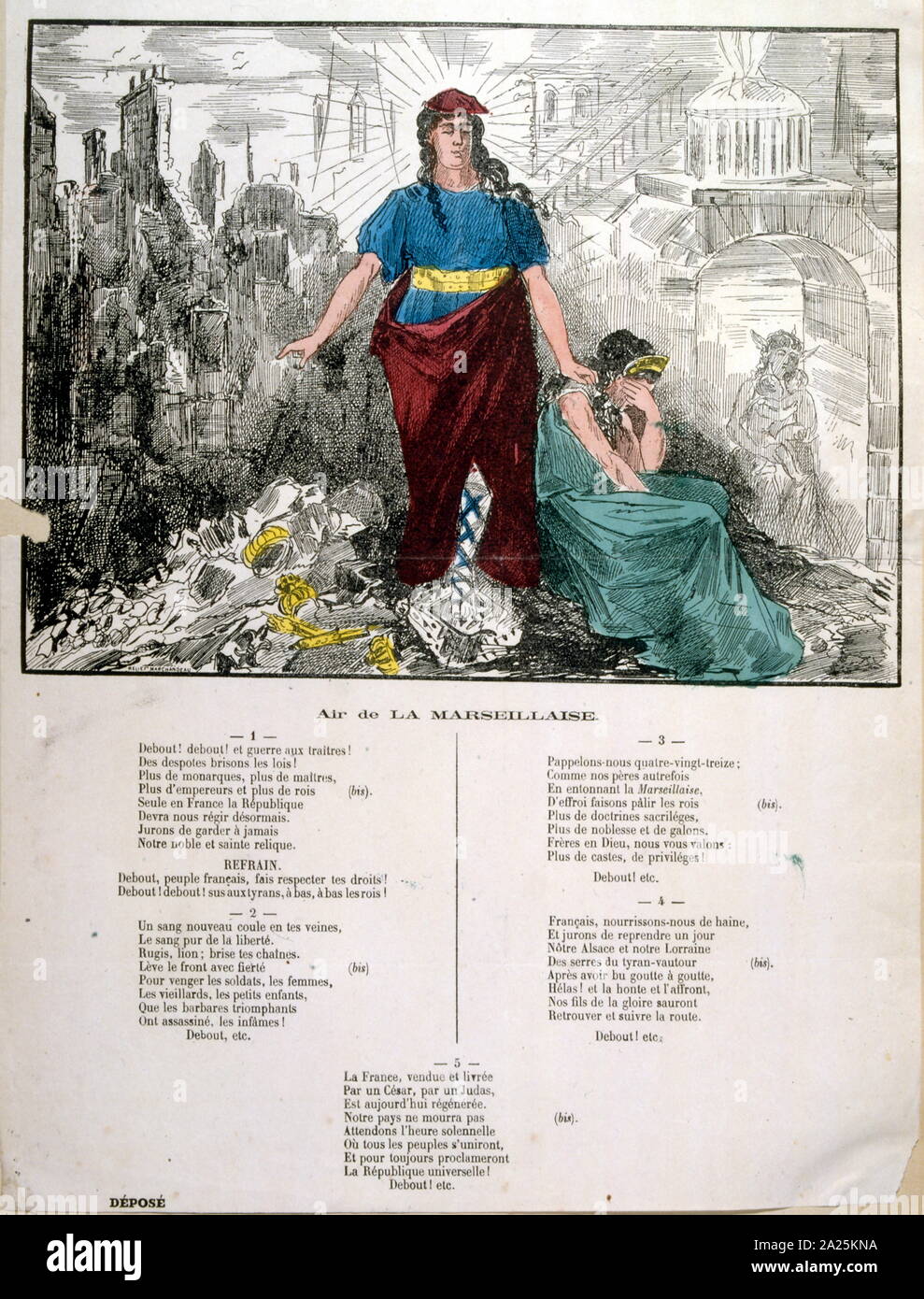 Illustration de la révolution française et les mots pour 'La Marseillaise'1871 Banque D'Images