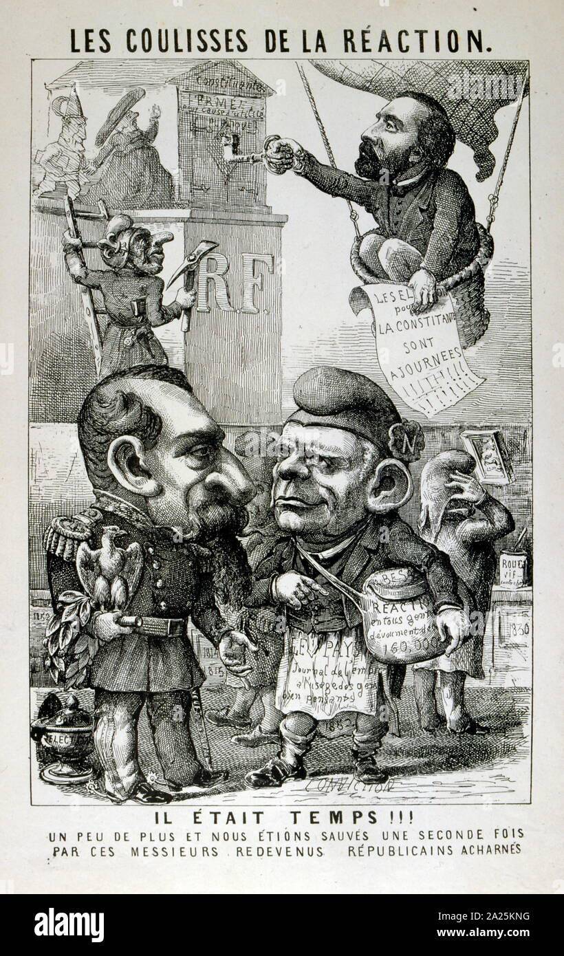 1871 caricature montrant Leon Gambetta, Napoléon III et d'autres politiciens de la Commune de Paris, Banque D'Images