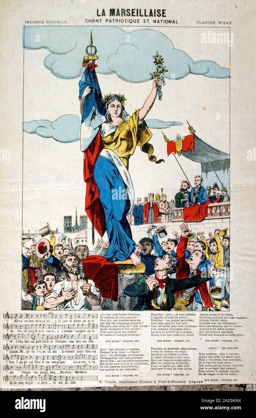 Illustration de la révolution française et les mots pour 'La Marseillaise'1871 Banque D'Images