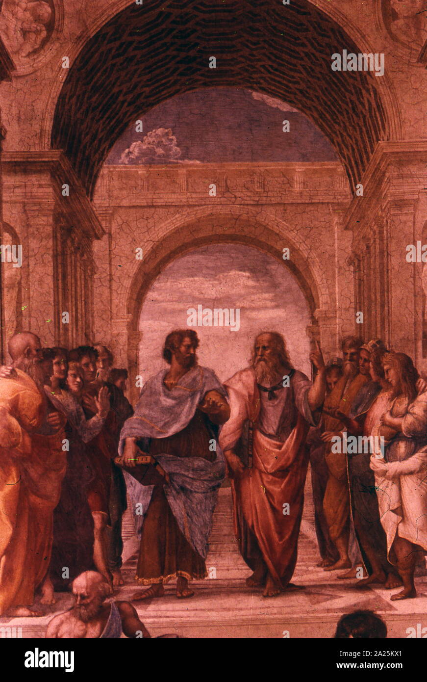 Détail montrant Platon ou Leonardo da Vinci, (à gauche) et d'Aristote ou Michelangelo (à droite), de 'l'École d'Athènes" de Raphaël Banque D'Images
