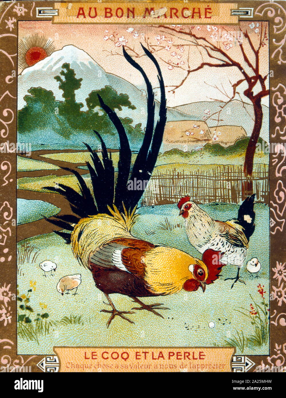 Illustration d'une édition 1900 des fables de Jean de La Fontaine (1621 - 1695), français et fabuliste l'un des plus lu des poètes français du 17e siècle. Il est surtout connu pour ses fables, qui a fourni un modèle pour les fabulists dans toute l'Europe. Jean de La Fontaine fables recueillies à partir de sources très diverses, en Occident et en Orient, et les a adaptés en français le vers libre. Ils ont été publiés sous le titre général de Fables en plusieurs volumes de 1668 à 1694 et sont considérés comme des classiques de la littérature française. Banque D'Images