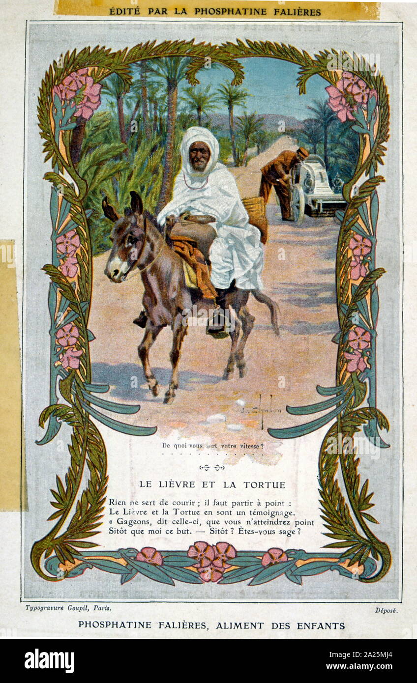 Illustration d'une édition 1900 des fables de Jean de La Fontaine (1621 - 1695), français et fabuliste l'un des plus lu des poètes français du 17e siècle. Il est surtout connu pour ses fables, qui a fourni un modèle pour les fabulists dans toute l'Europe. Jean de La Fontaine fables recueillies à partir de sources très diverses, en Occident et en Orient, et les a adaptés en français le vers libre. Ils ont été publiés sous le titre général de Fables en plusieurs volumes de 1668 à 1694 et sont considérés comme des classiques de la littérature française. Banque D'Images