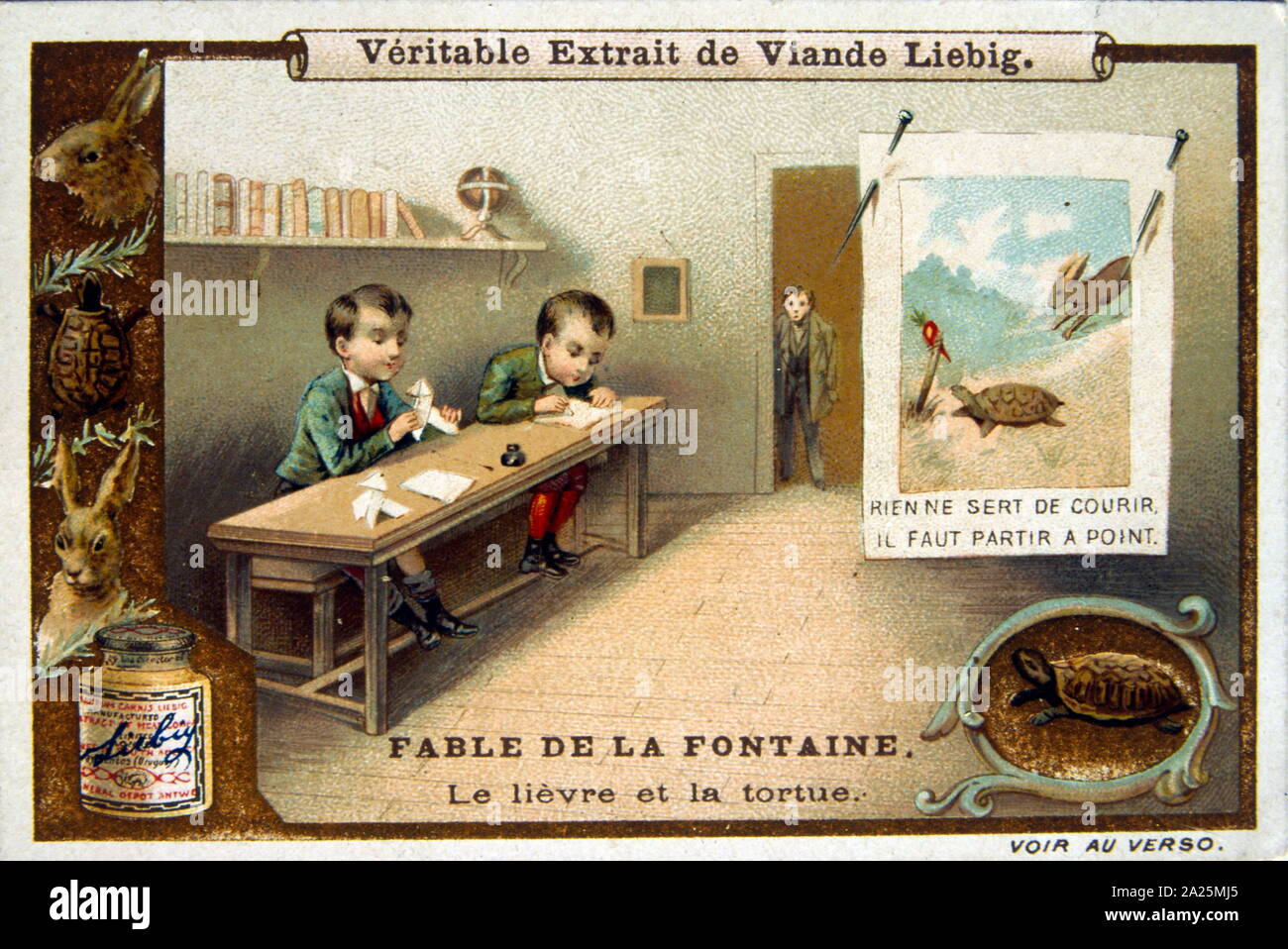 Illustration d'une édition 1900 des fables de Jean de La Fontaine (1621 - 1695), français et fabuliste l'un des plus lu des poètes français du 17e siècle. Il est surtout connu pour ses fables, qui a fourni un modèle pour les fabulists dans toute l'Europe. Jean de La Fontaine fables recueillies à partir de sources très diverses, en Occident et en Orient, et les a adaptés en français le vers libre. Ils ont été publiés sous le titre général de Fables en plusieurs volumes de 1668 à 1694 et sont considérés comme des classiques de la littérature française. Banque D'Images