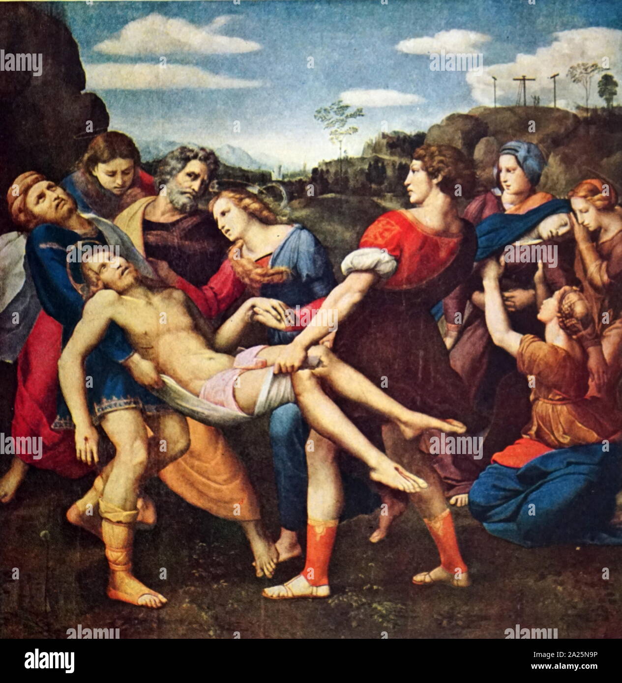 La peinture intitulée "La Déposition" par Raphaël. Raffaello Sanzio da Urbino (1483-1520) un peintre et architecte italien. Banque D'Images