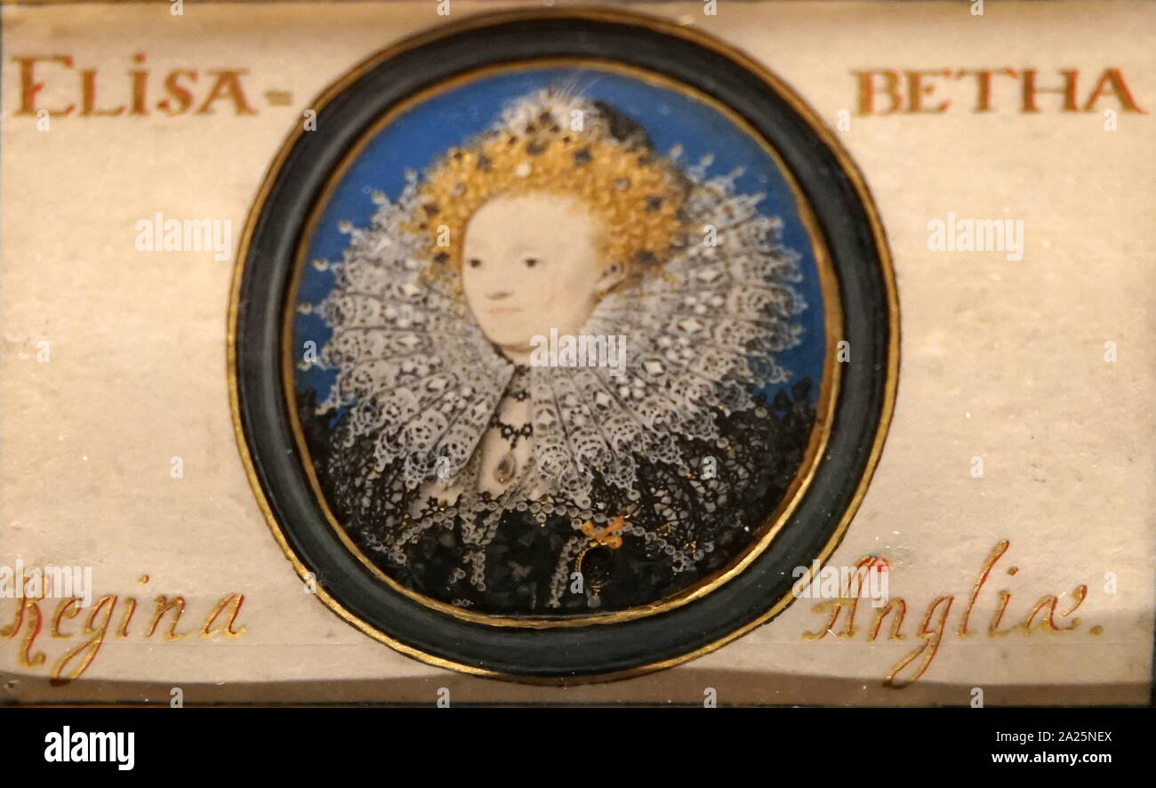 Portrait d'Elizabeth I (Queen) Maalouf de l'Angleterre et l'Irlande. Peint par Nicholas Hilliard (1547-1619) et de l'artiste anglais Banque D'Images