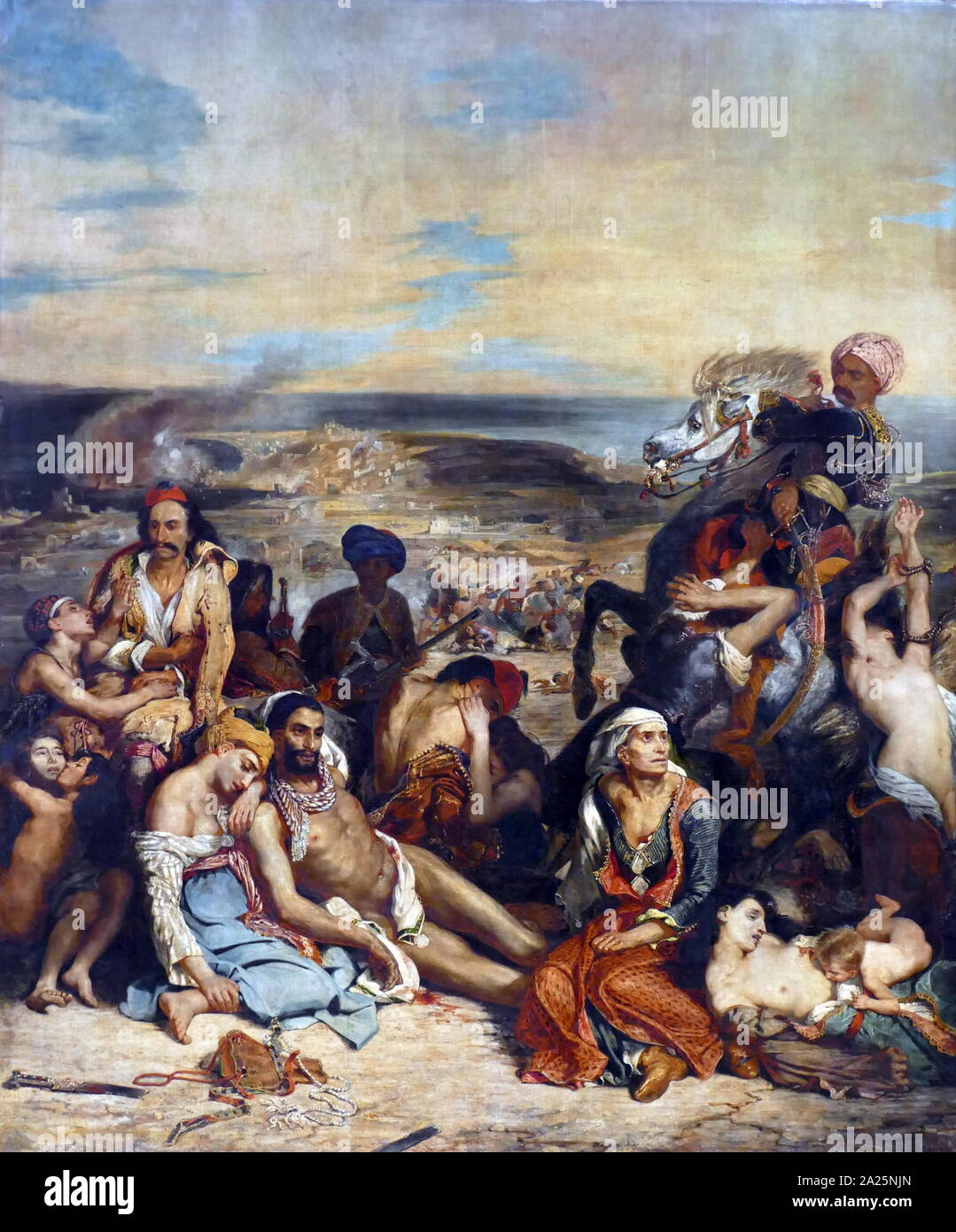 La peinture intitulée "le massacre de Chios' par Eugene delacroix ferdinand victor Eugène Delacroix. (1798-1863) Un artiste romantique français. Banque D'Images