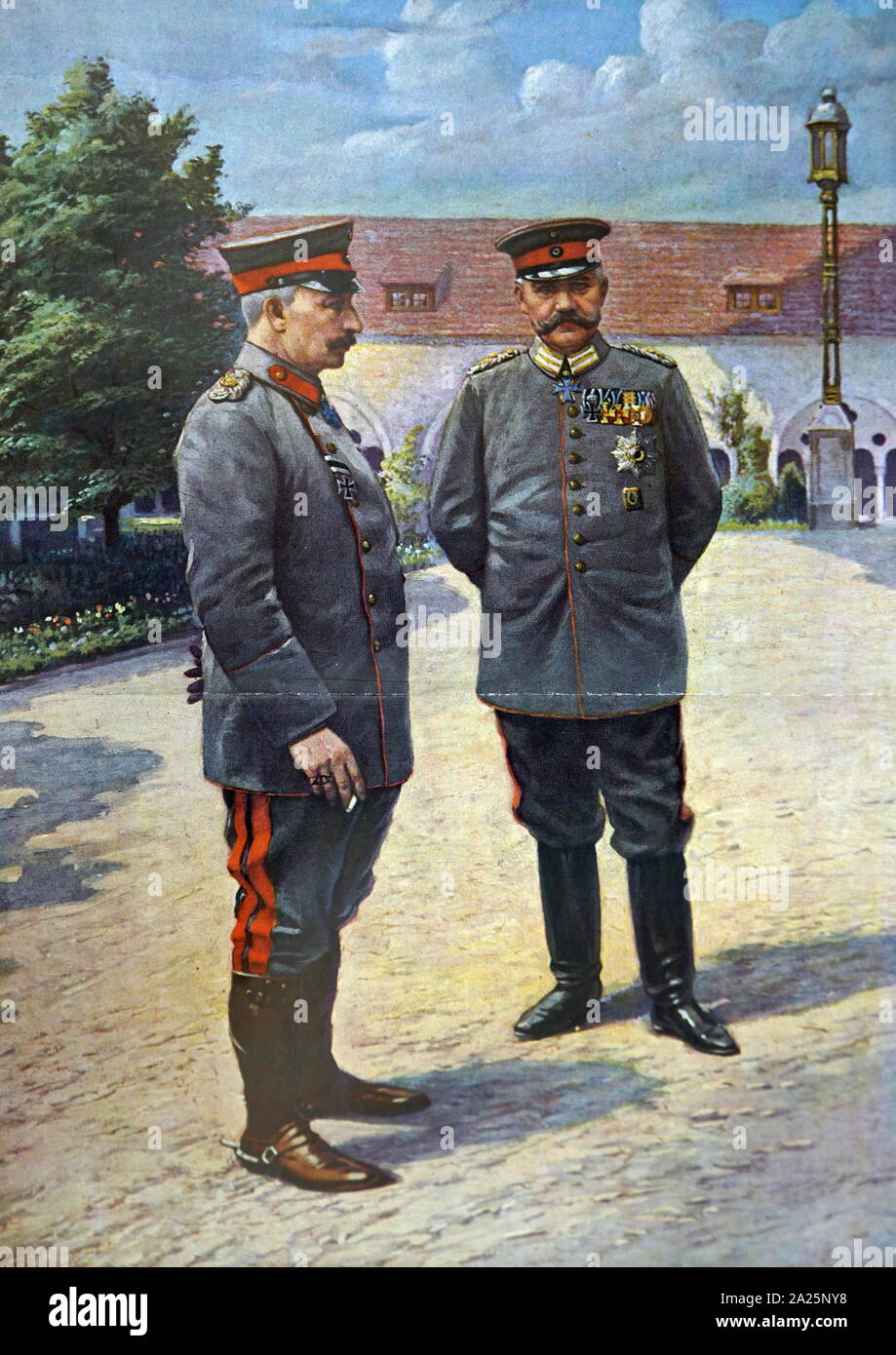 Peinture représentant guillaume ii avec Paul von Hindenburg. Guillaume II (1859-1941) le dernier empereur allemand et roi de Prusse. paul ludwig hans Anton von beneckendorff und von Hindenburg (1847-1934), un allemand, le maréchal et commandant de l'armée impériale allemande durant la première guerre mondiale. Banque D'Images