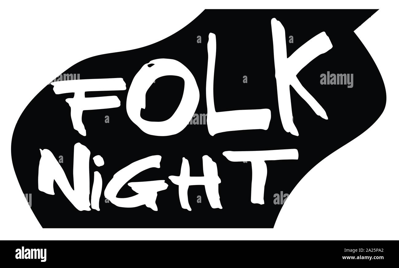 Une guitare acoustique typique isolé silhouette sur un fond blanc avec texte Folk Nuit Illustration de Vecteur