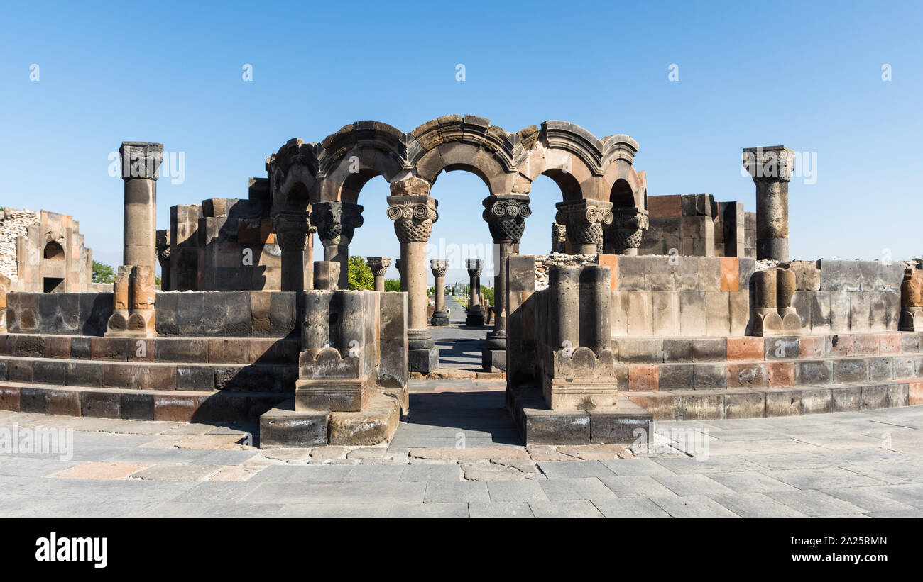 Ruines de la cathédrale de Zvartnots, Vagharshapat, Arménie Banque D'Images