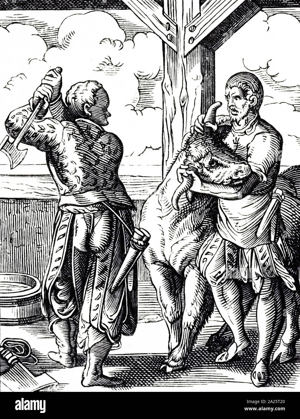 Une gravure sur bois Gravure intitulée 'Le Boucher' par Jost Amman (1539-1591) Un artiste suisse-allemand. En date du 16e siècle Banque D'Images