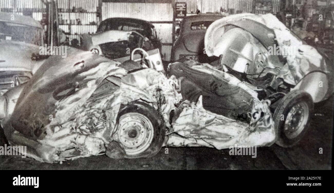 Photo de James Dean Porsche Spyder après son accident mortel. James Dean (1931-1955), un acteur américain mort à la suite de sa plante à la jonction de la California State Route 46 et route 41. Banque D'Images