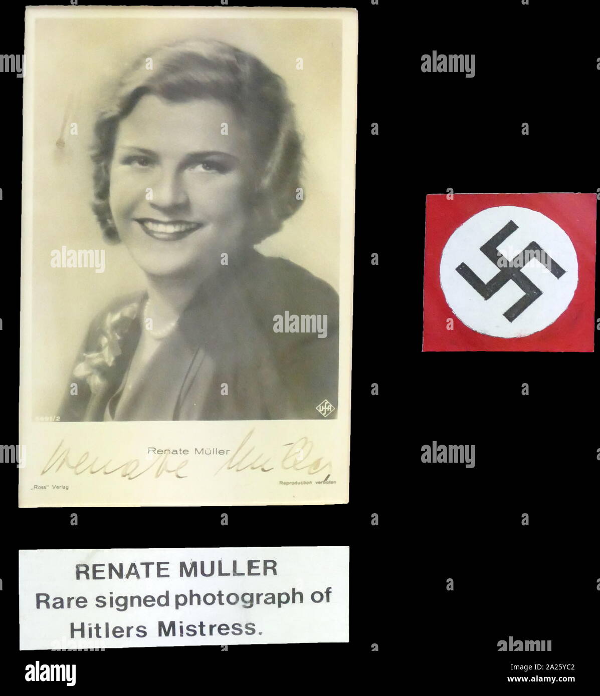 Photographie autographiée de Renate Muller. Renate Muller (1906-1937) une chanteuse et actrice allemande du cinéma et de la scène. Comme l'une des actrices les plus réussies en Allemagne pendant les années 1930, Muller a été pressés par le parti nazi à apparaître dans des films de propagande mais elle a refusé. Banque D'Images