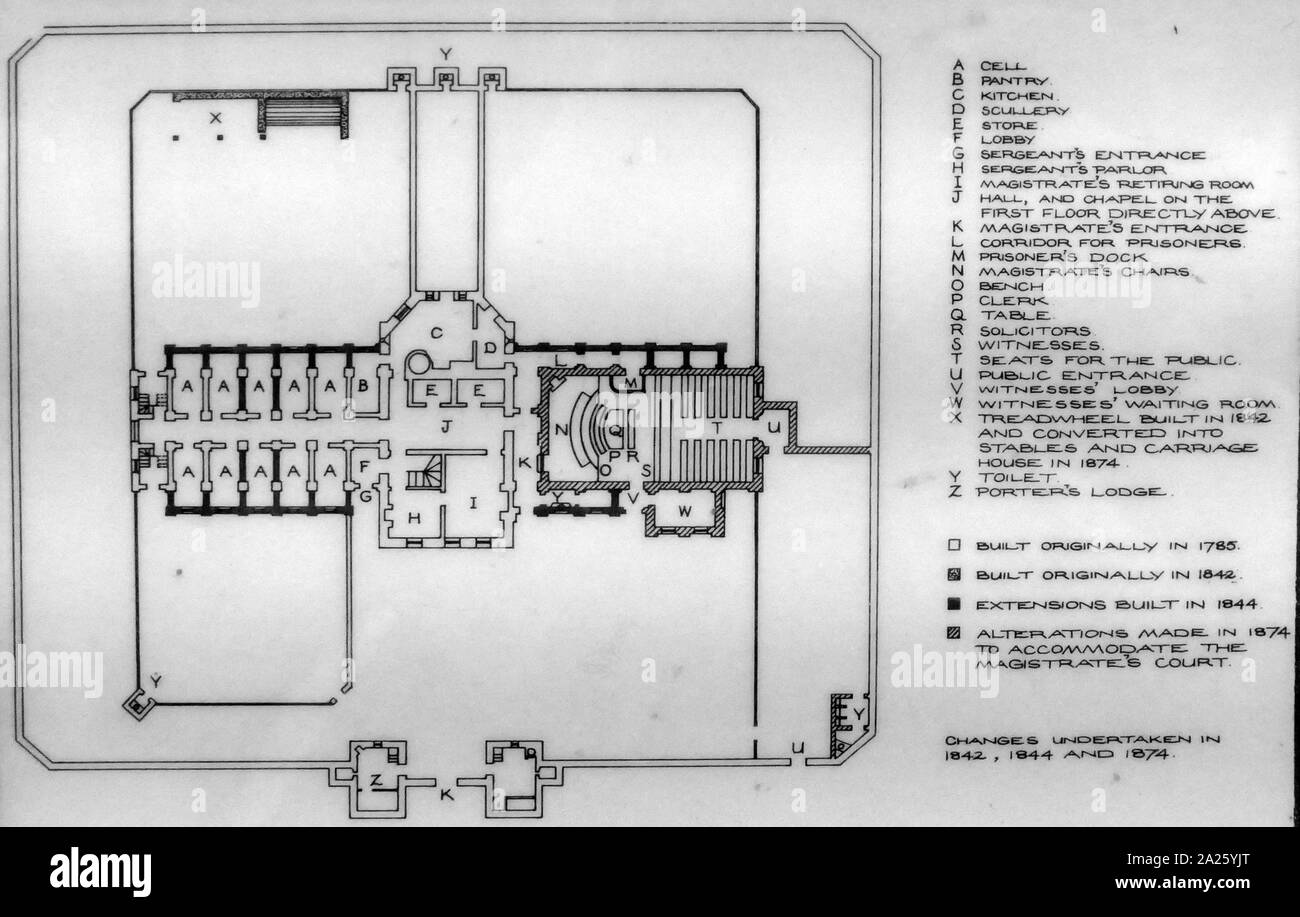Plan du rez-de-chaussée de Littledean Prison. Prison Littledean a été conçu et construit par Sir George Onesiphorous Pail et William Blackburn. Il a été complété par William Hobson en 1791 après la mort soudaine de Blackburn. Banque D'Images