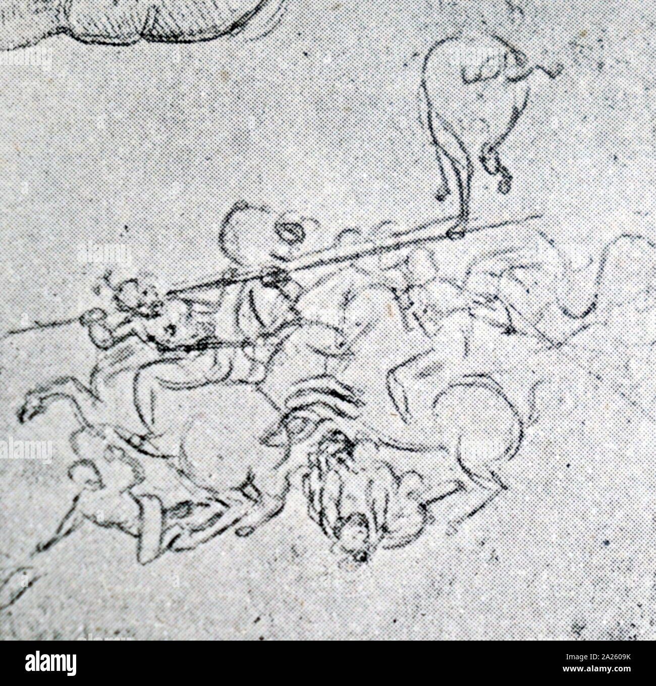 Esquisse pour la bataille d'Anghiari ; cartoon ; la craie sur papier, 1506, par Raphael Banque D'Images