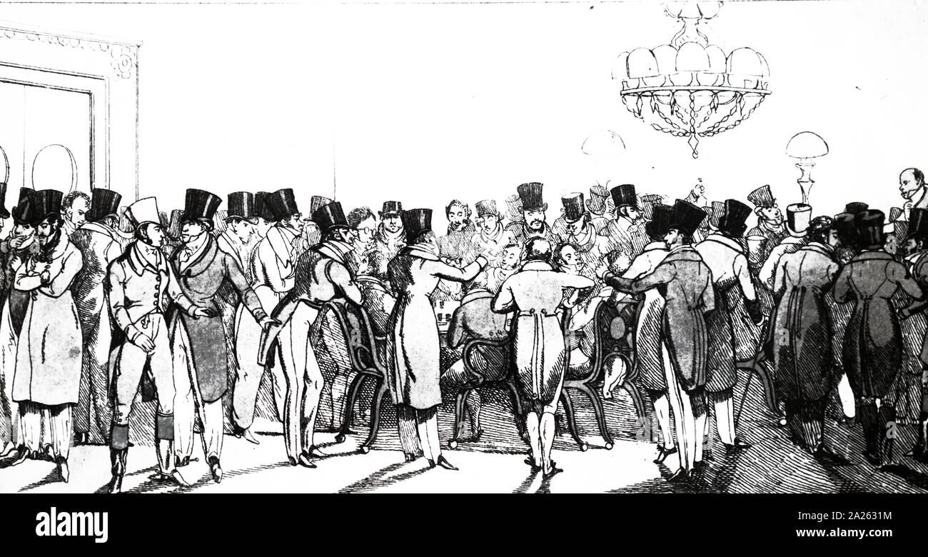 Une illustration intitulée "Un 'Jeu Hell' : 'les hommes portant des chapeaux de castor". Illustré par Henry Thomas Alken (1785-1851) un peintre et graveur français. En date du 19e siècle Banque D'Images