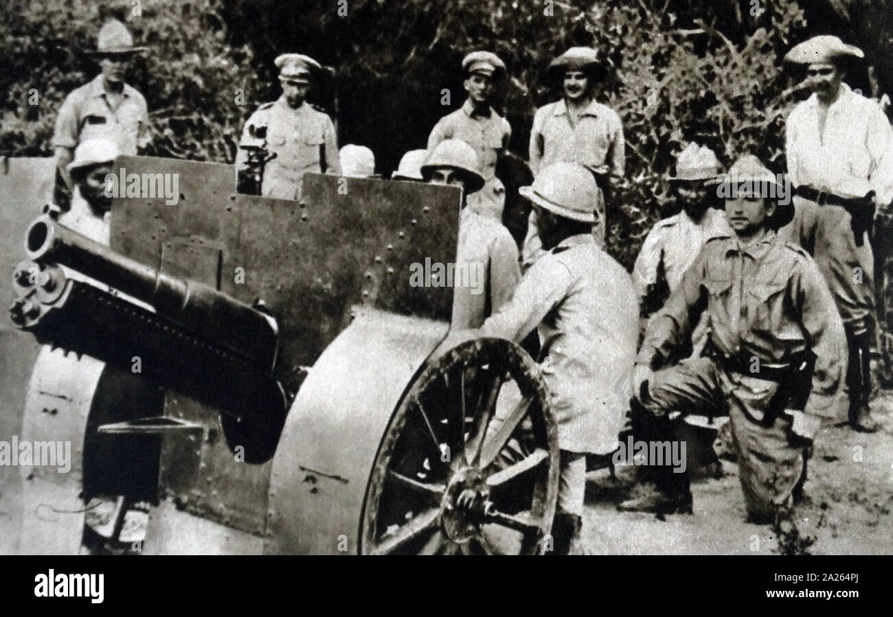 Batterie de tir paraguayenne pendant la guerre du Chaco (1932-1935 ; (Guerra  del Chaco) se sont battus entre la Bolivie et le Paraguay au sujet du  contrôle de la partie nord de