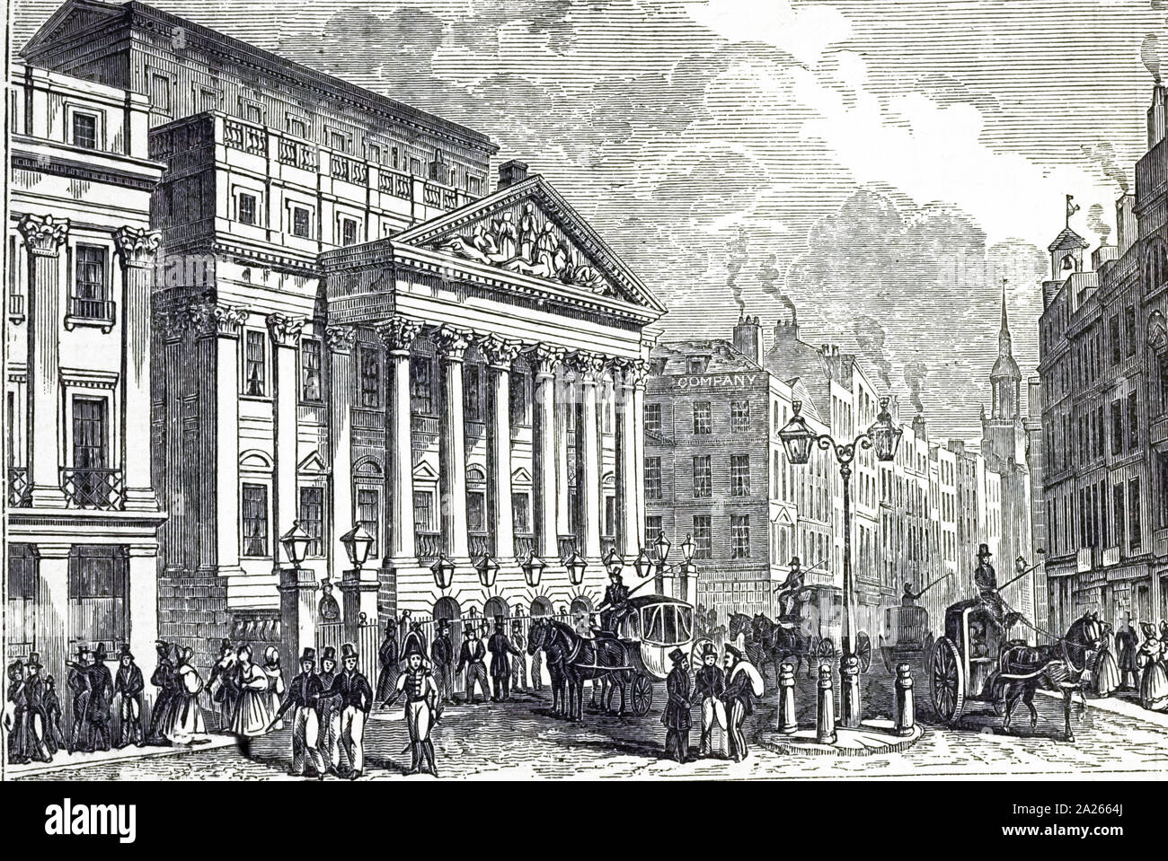 Une gravure représentant l'extérieur de Mansion House, Londres, la résidence officielle du Lord Maire de Londres. En date du 19e siècle Banque D'Images