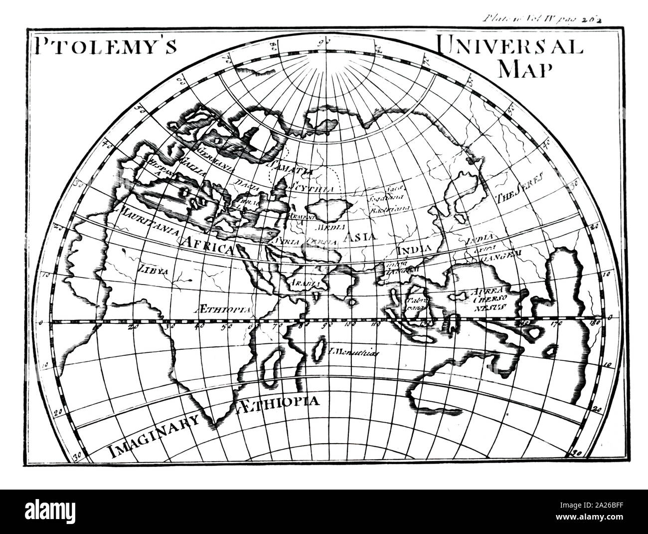 Une carte du monde connu par Ptolémée comme indiqué sur une projection de Mercator. En date du 18e siècle Banque D'Images