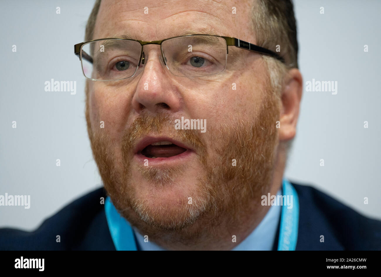 Manchester, UK. 1 octobre, 2019. George Freeman MP, Ministre d'État (ministère des Transports) et d'une chaise, sur une croissance inclusive APPG, prend la parole à l'Conservativehome (en partenariat avec port de Douvres) marge intitulé 'avec un mois pour aller jusqu'Brexit, comment sont préparés les principaux transports en commun ?" le troisième jour du congrès du parti conservateur à Manchester. Credit : Russell Hart/Alamy Live News Banque D'Images