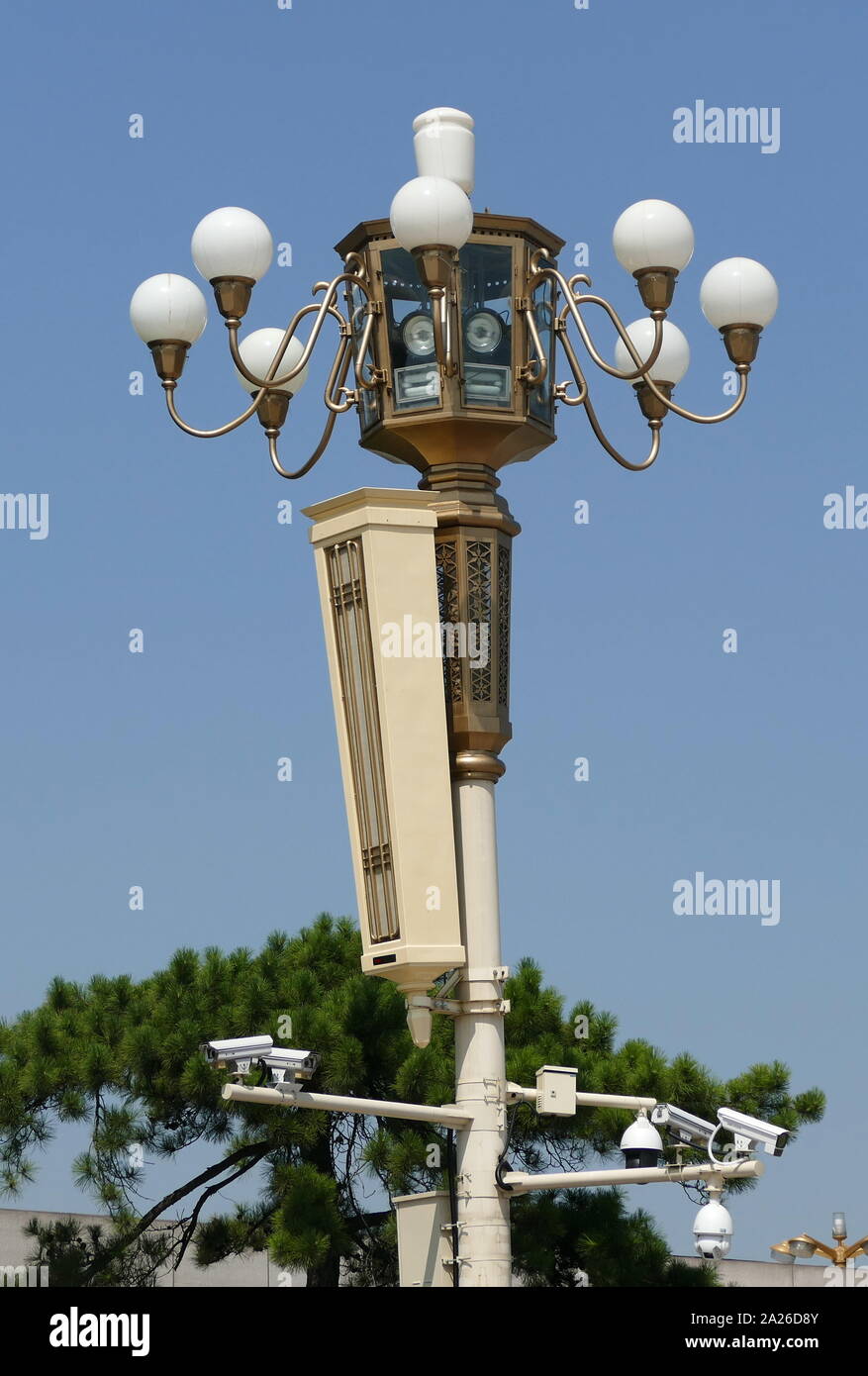 L'enregistrement des caméras de haute technologie et de surveiller la place Tienanmen à Pékin, en Chine. Banque D'Images