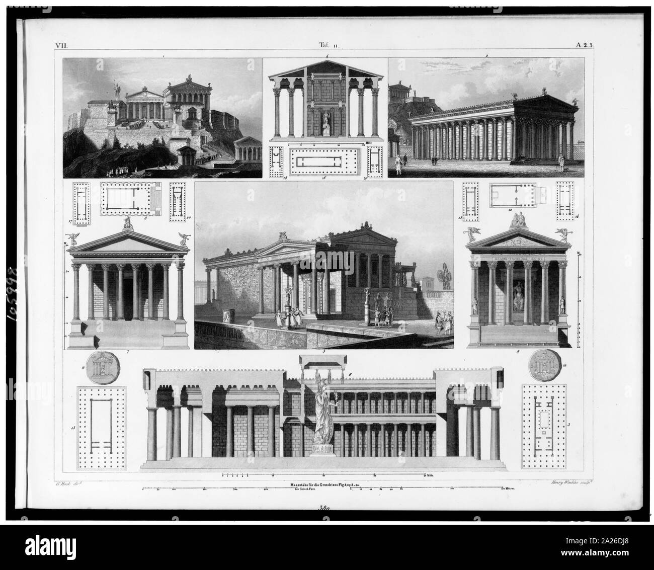 Plans, coupes, et élévations des temples grecs et romains classique / G. Heck, la saleté. Henry ; Sculptures des bigorneaux Banque D'Images