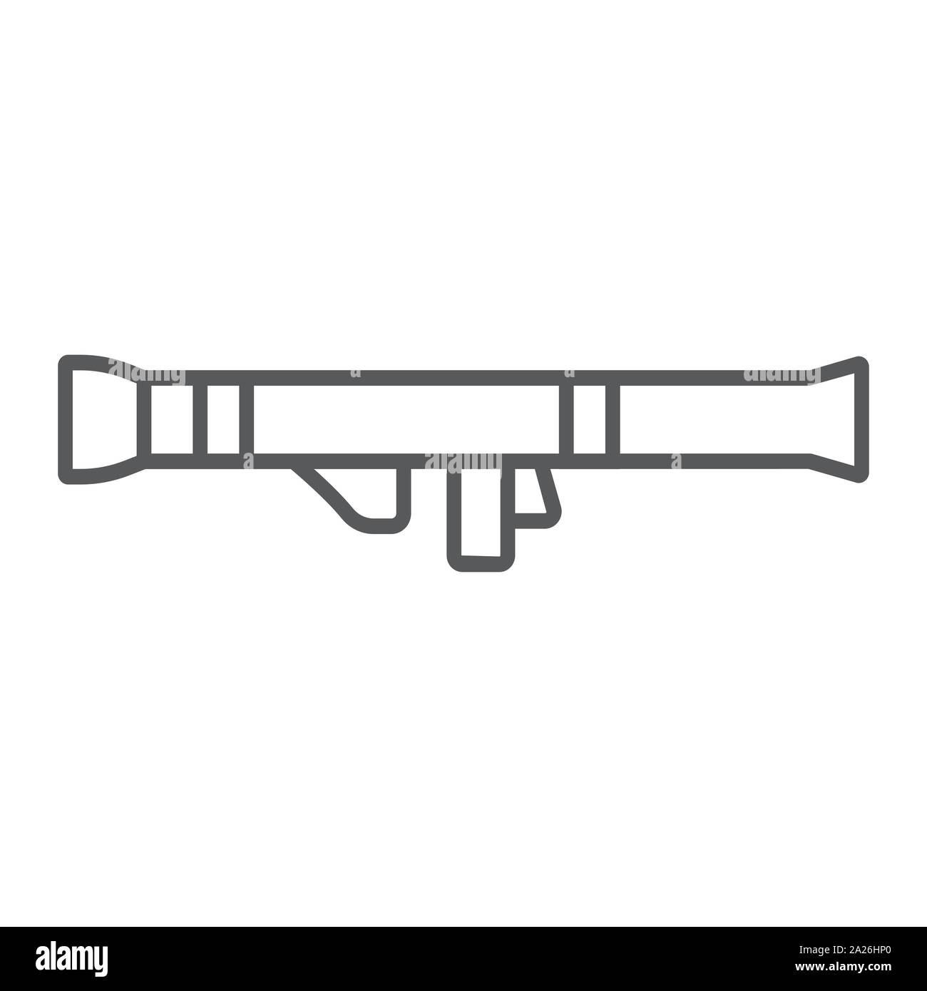 Rocket Launcher sur l'icône de la ligne mince, de l'armée et de l'armée, signe d'armes nucléaires, le vectoriel, un motif linéaire sur un fond blanc. Illustration de Vecteur
