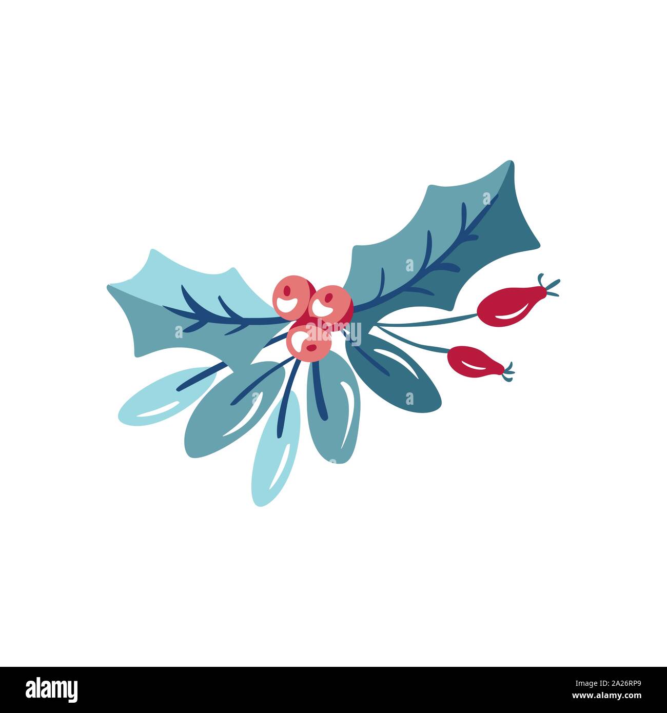 Vecteur de Noël bouquet floral avec de petits fruits et de branches de sapin avec place pour le texte. Illustration de noël isolé pour l'hiver la conception de carte de vœux, diviseur Illustration de Vecteur