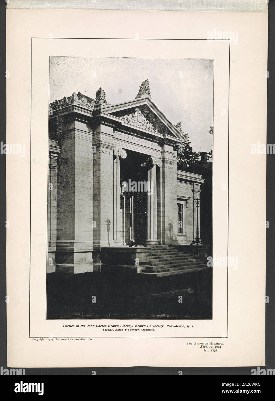 Portique de la John Carter Brown Library, Brown University, Providence, R.I. Shepley, Rutan & Coolidge, architectes. Banque D'Images