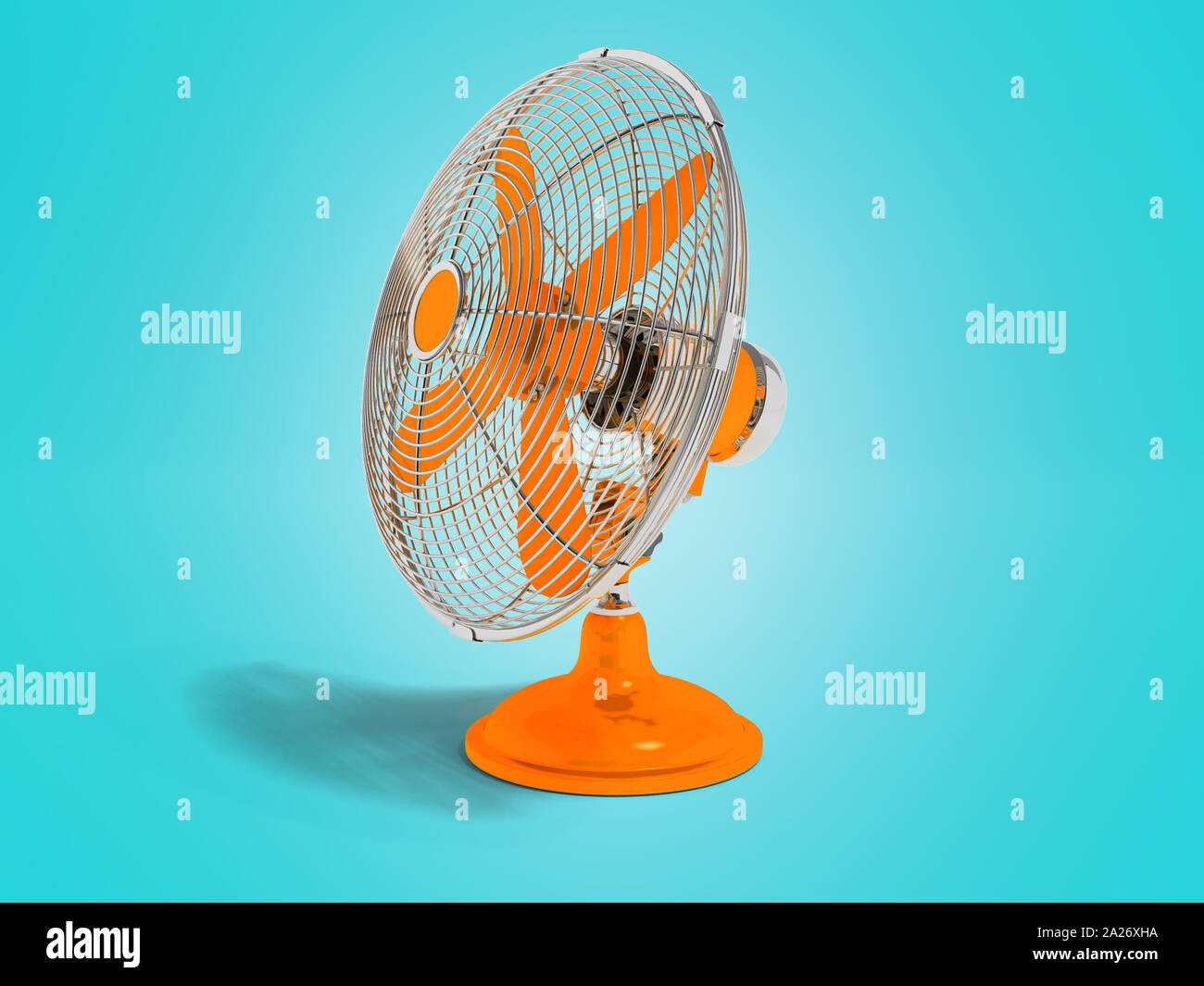 Orange moderne sur la table du ventilateur pour refroidir la pièce sur la  droite pas de rendu 3d fond bleu avec ombre Photo Stock - Alamy