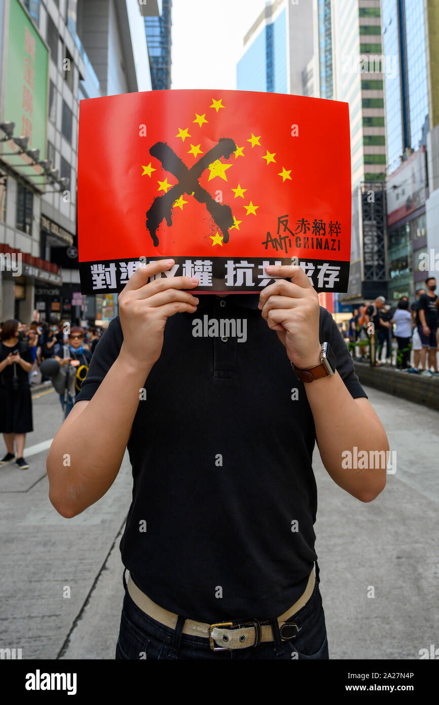 1 octobre 2019 manifestations de Hong Kong. Le 1 octobre des milliers de Hong Kong peoplee ont participé à une marche de protestation pacifique non autorisée de Causeway Bay à Shuen Wan de l'île de Hong Kong. Banque D'Images