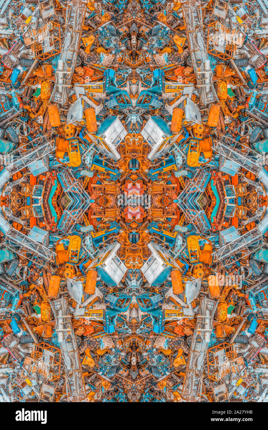 Metal recylcing center, de l'Islande. Digital composite-miroir. Banque D'Images