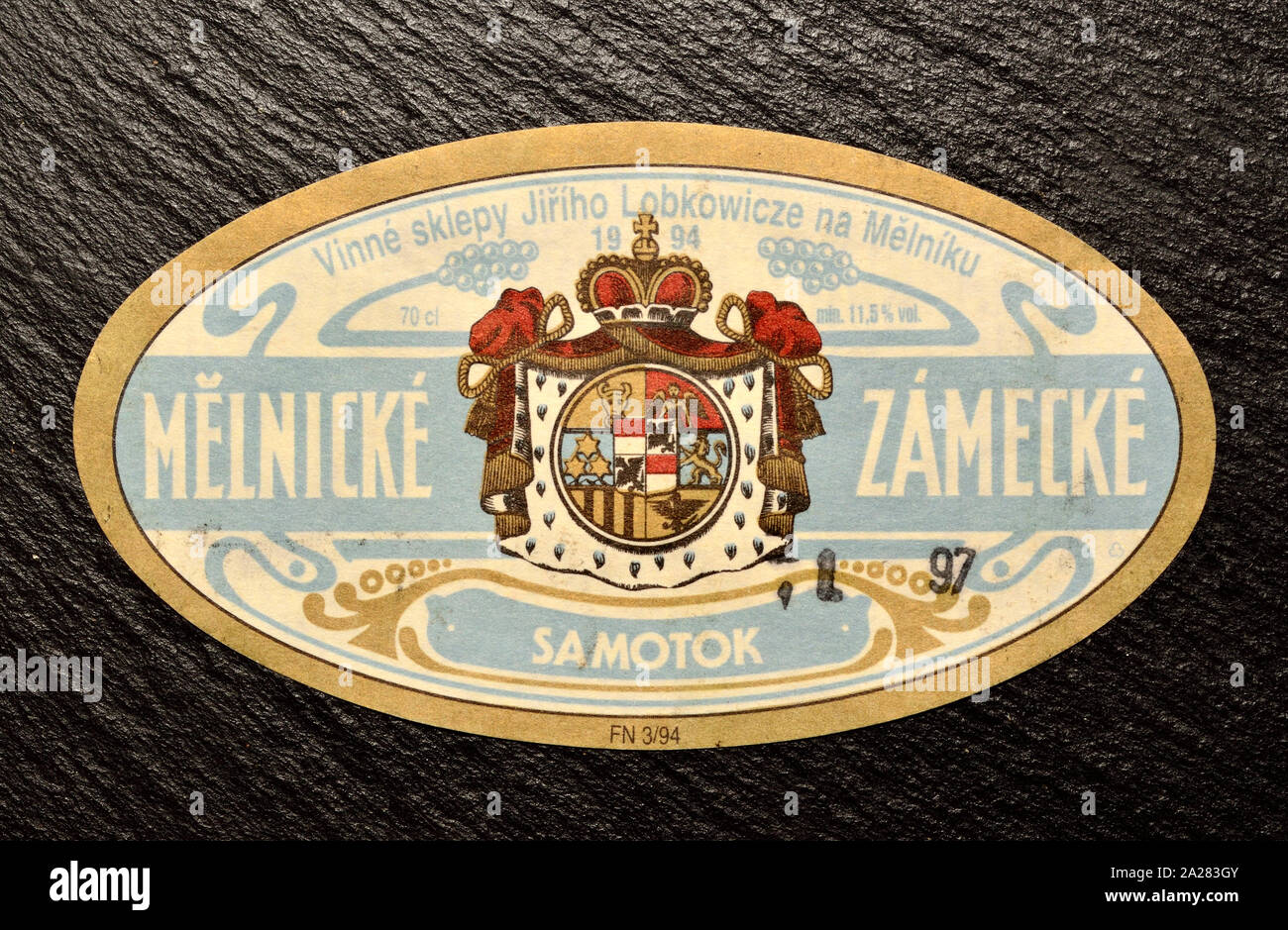 République tchèque : étiquette de vin rouge 1994 Melnik Banque D'Images
