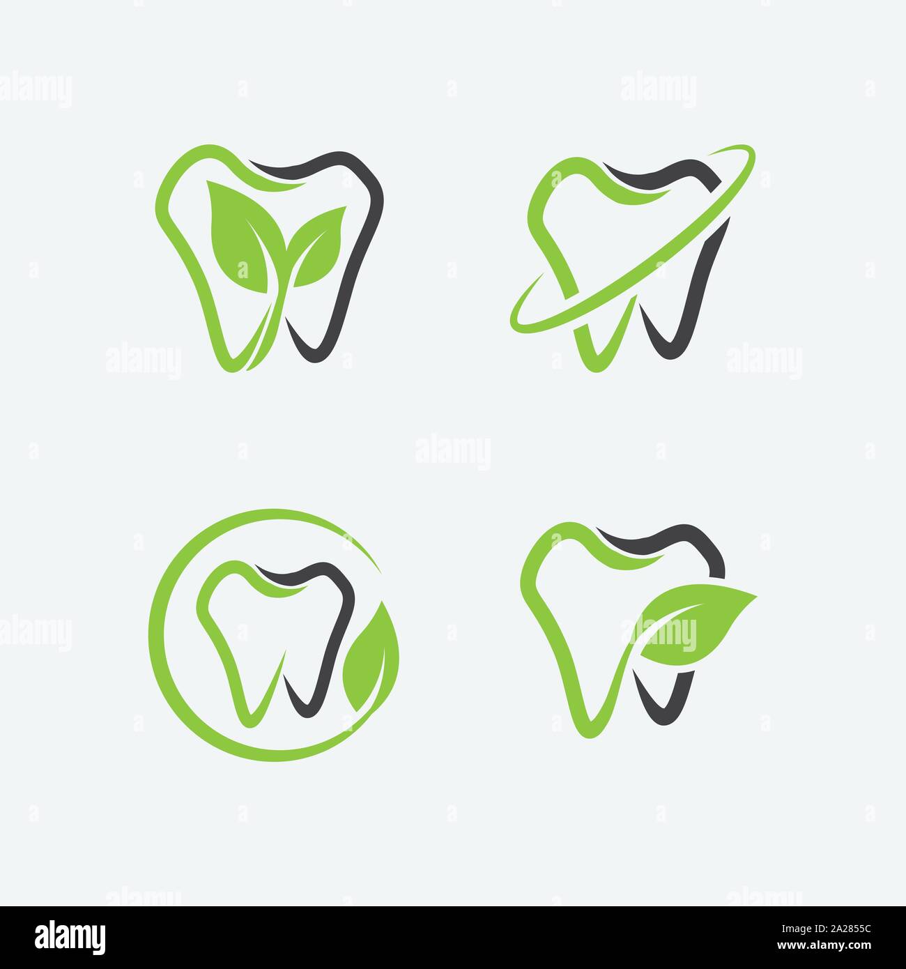 Les soins dentaires et les soins dentaires, de la feuille d'association et de l'icône, le symbole biologique pack dentaire Unique et modèle de conception de logo bio, vert icône charbon dentaire Illustration de Vecteur